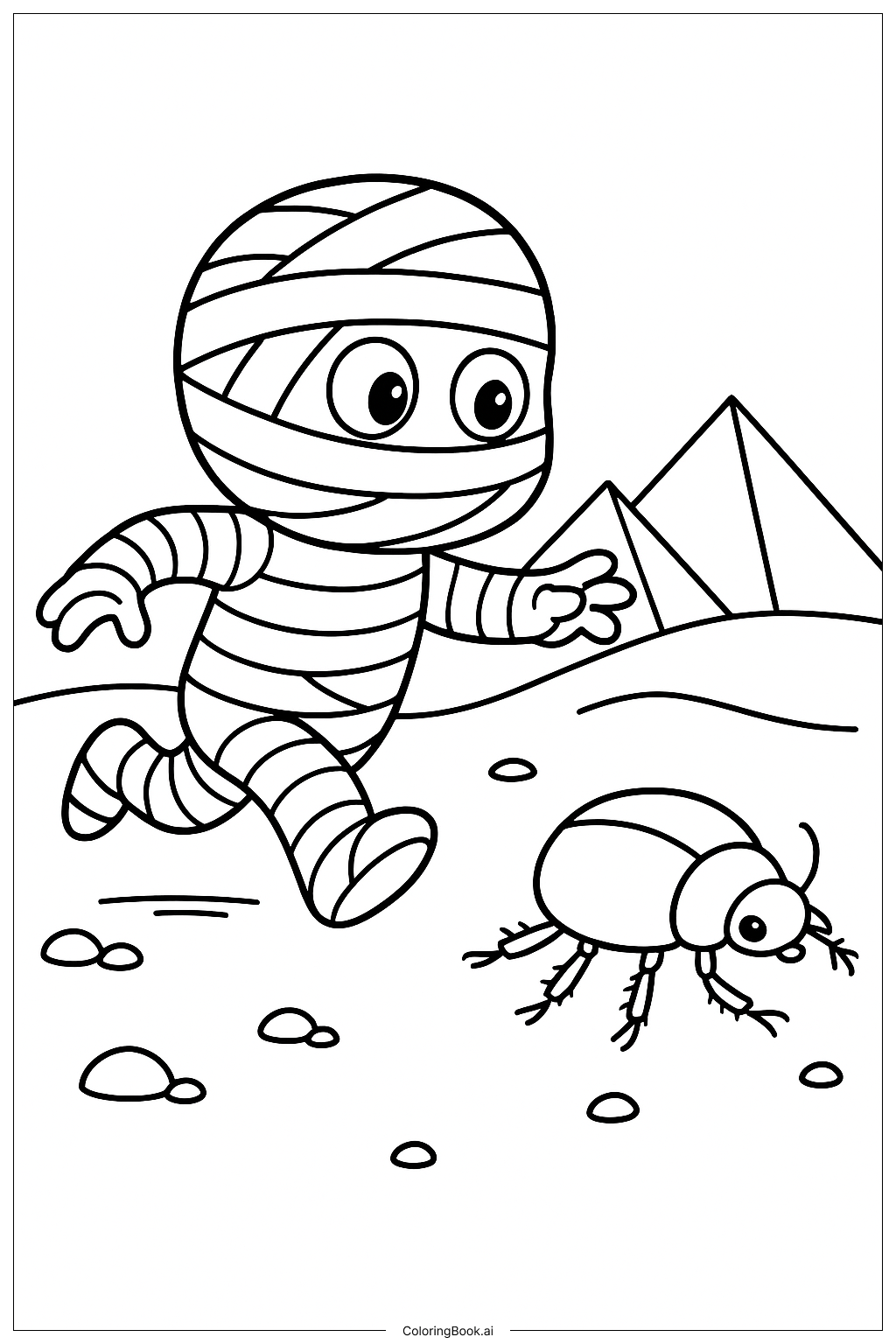  A Mummy Chasing A Scarab Beetle Coloring Page 