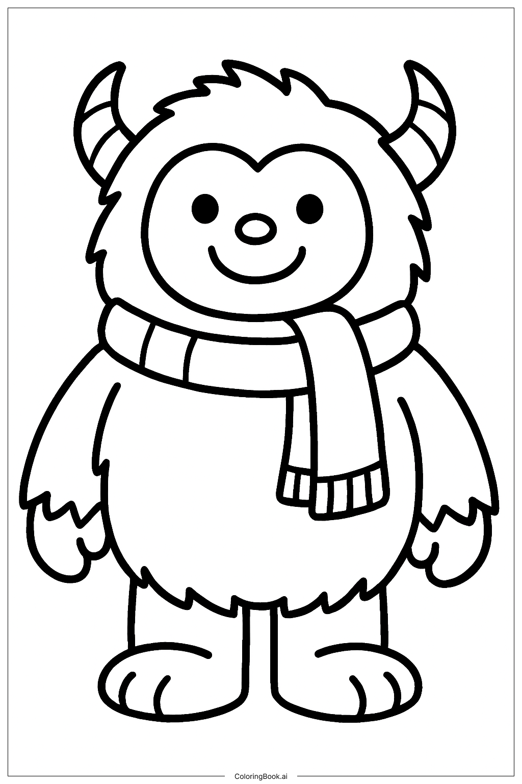  Page de coloriage Mignon Yéti Avec Une Écharpe 