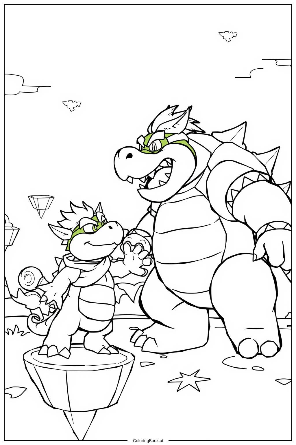  Bowser Jr. Learning from Bowser Coloring Page 