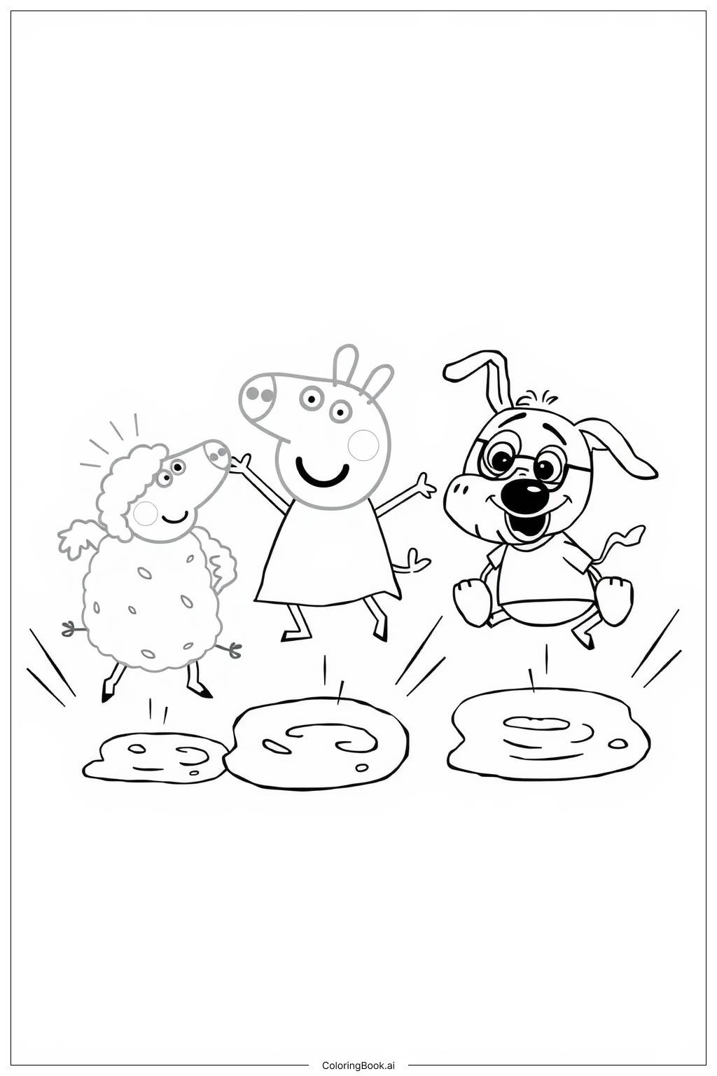  peppa pig muddy puddles race with her friends Coloring Page 