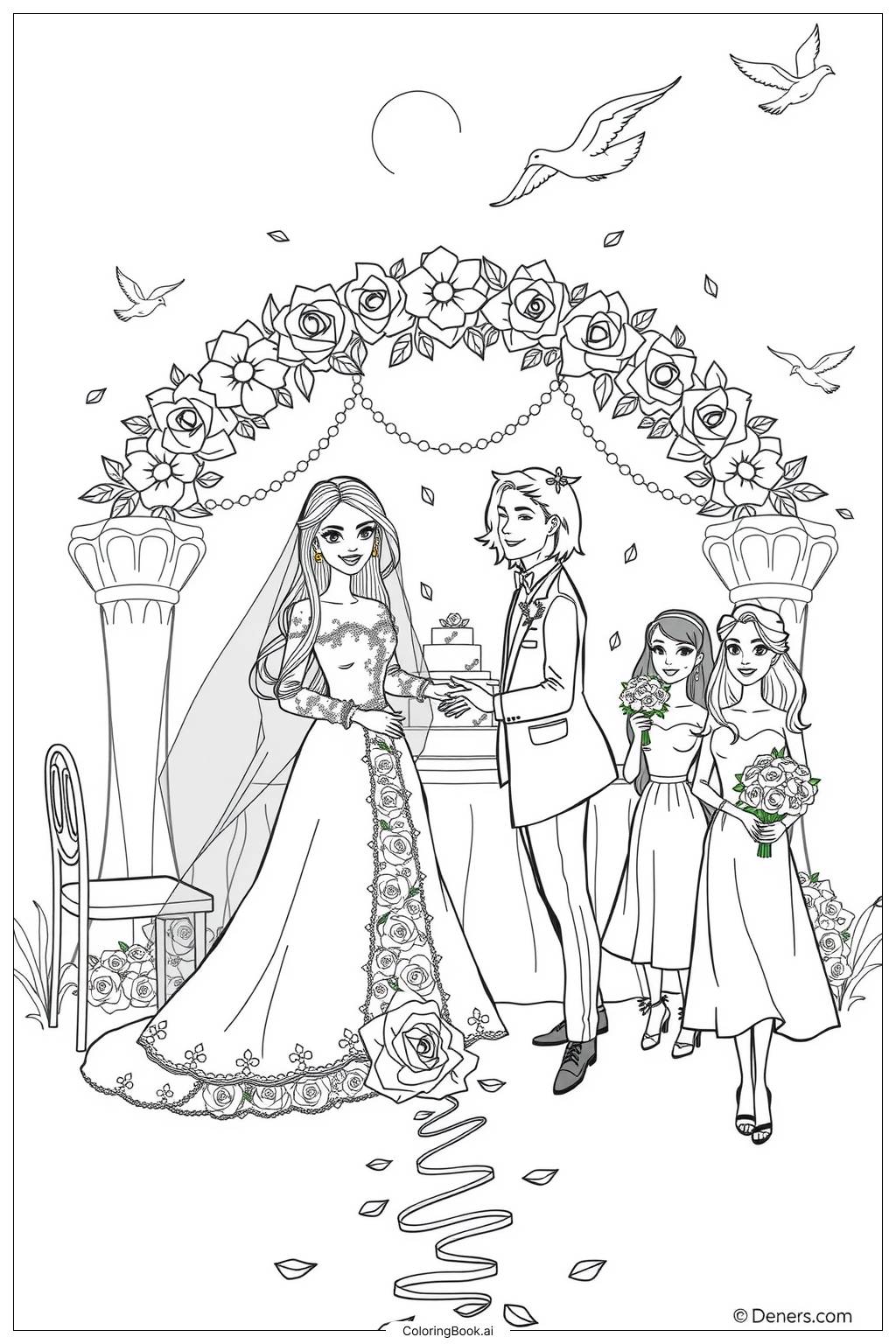  barbie wedding day with ken and her friends-2 Coloring Page 