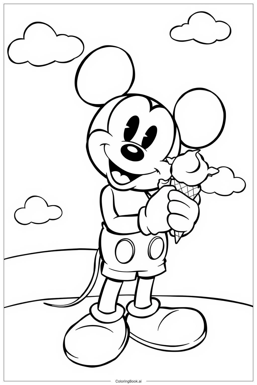  Página para colorear de Mickey Mouse Helado 