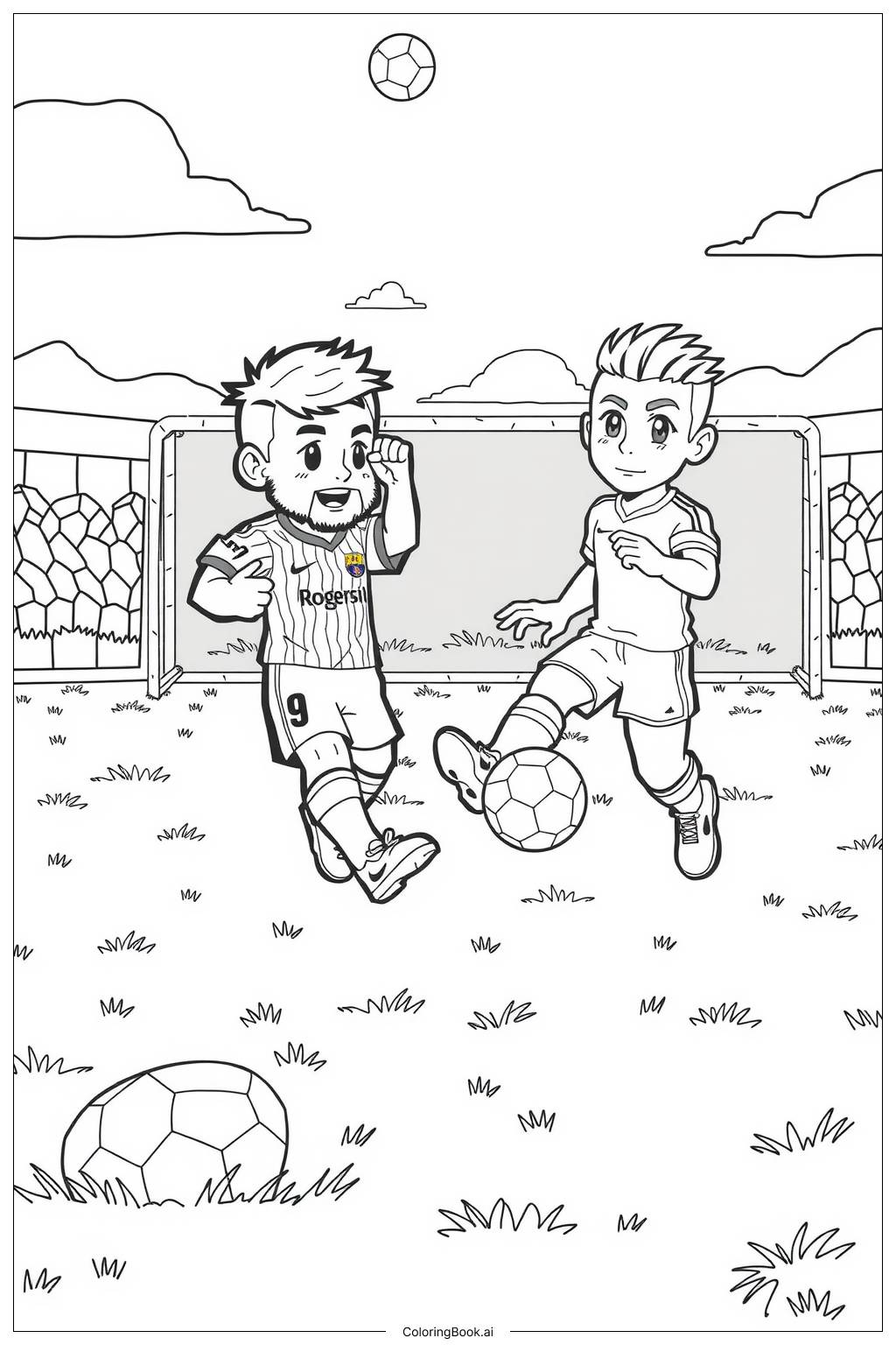  messi and neymar in a dramatic match scene Coloring Page 