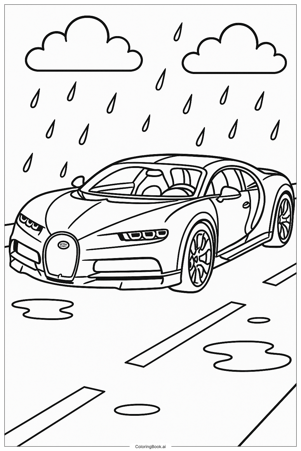  A Bugatti In The Rain Coloring Page 