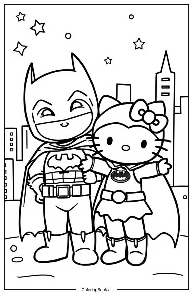  Hello Kitty trifft Batman Ausmalseite 