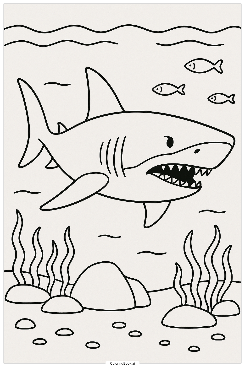  Megalodon im prähistorischen Meer Ausmalseite 