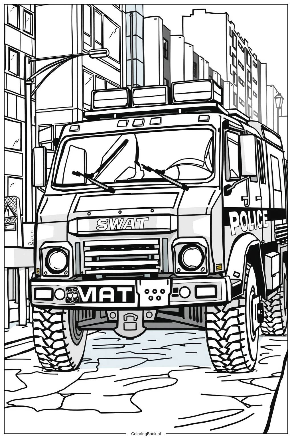  SWAT Police Truck Ready for Action Coloring Page 