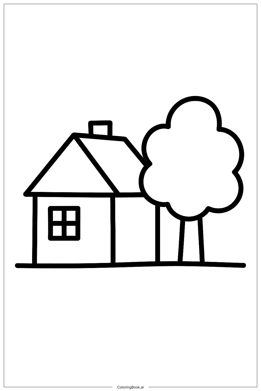 A House with a Tree Coloring Page