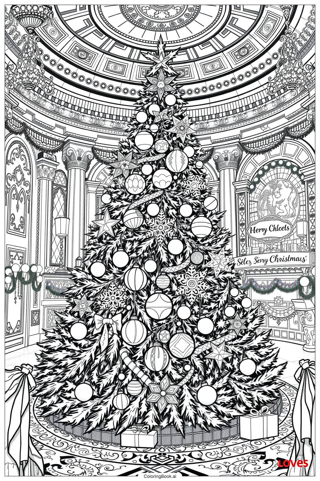  Royal Christmas Tree Palace-2 Coloring Page 