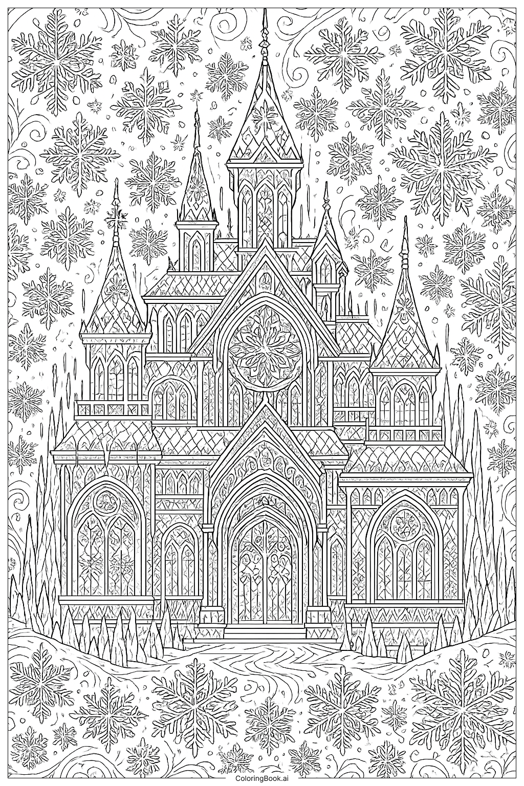  Elaborate Ice Palace With Snowflake Motifs Coloring Page 