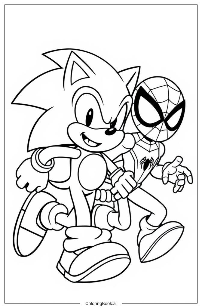  Página para colorear de Sonic y Spider-Man 