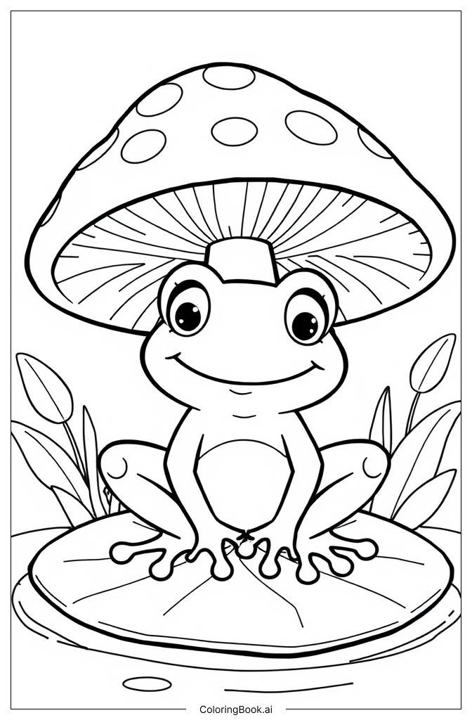  Page de coloriage Grenouille sous un champignon 