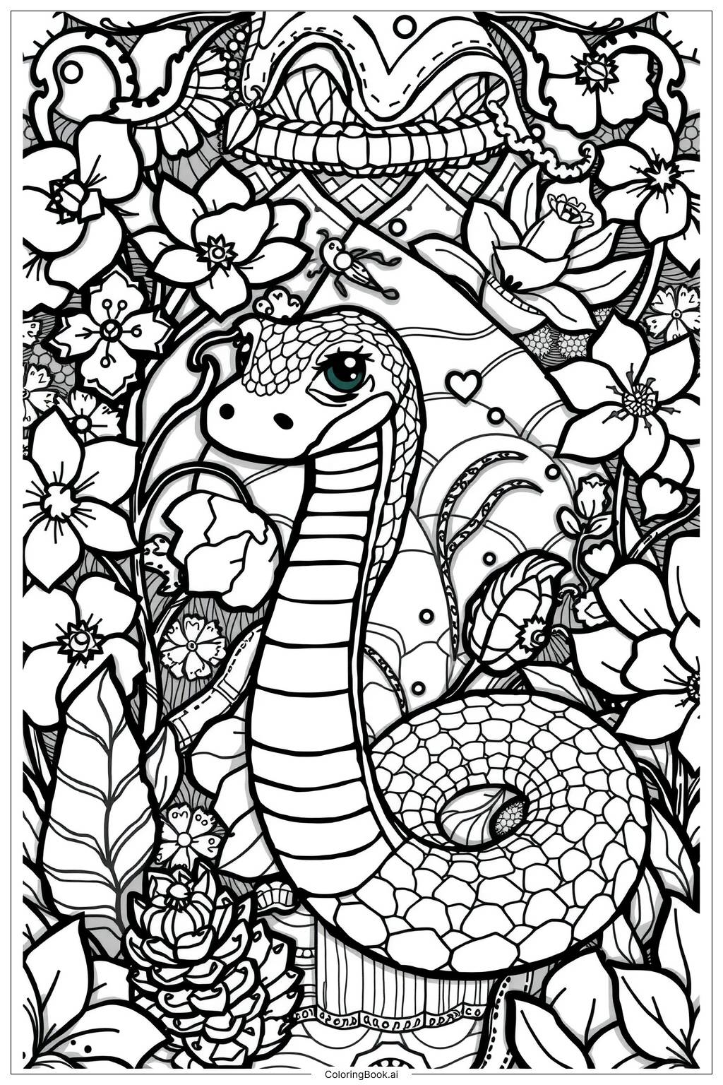  Page de coloriage Jolie Serpent Sourire 