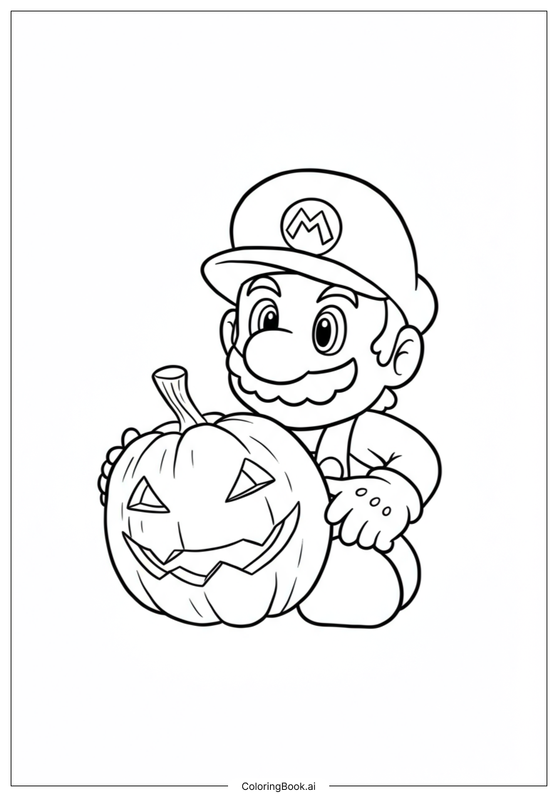  Mario With Halloween Pumpkin Coloring Page 