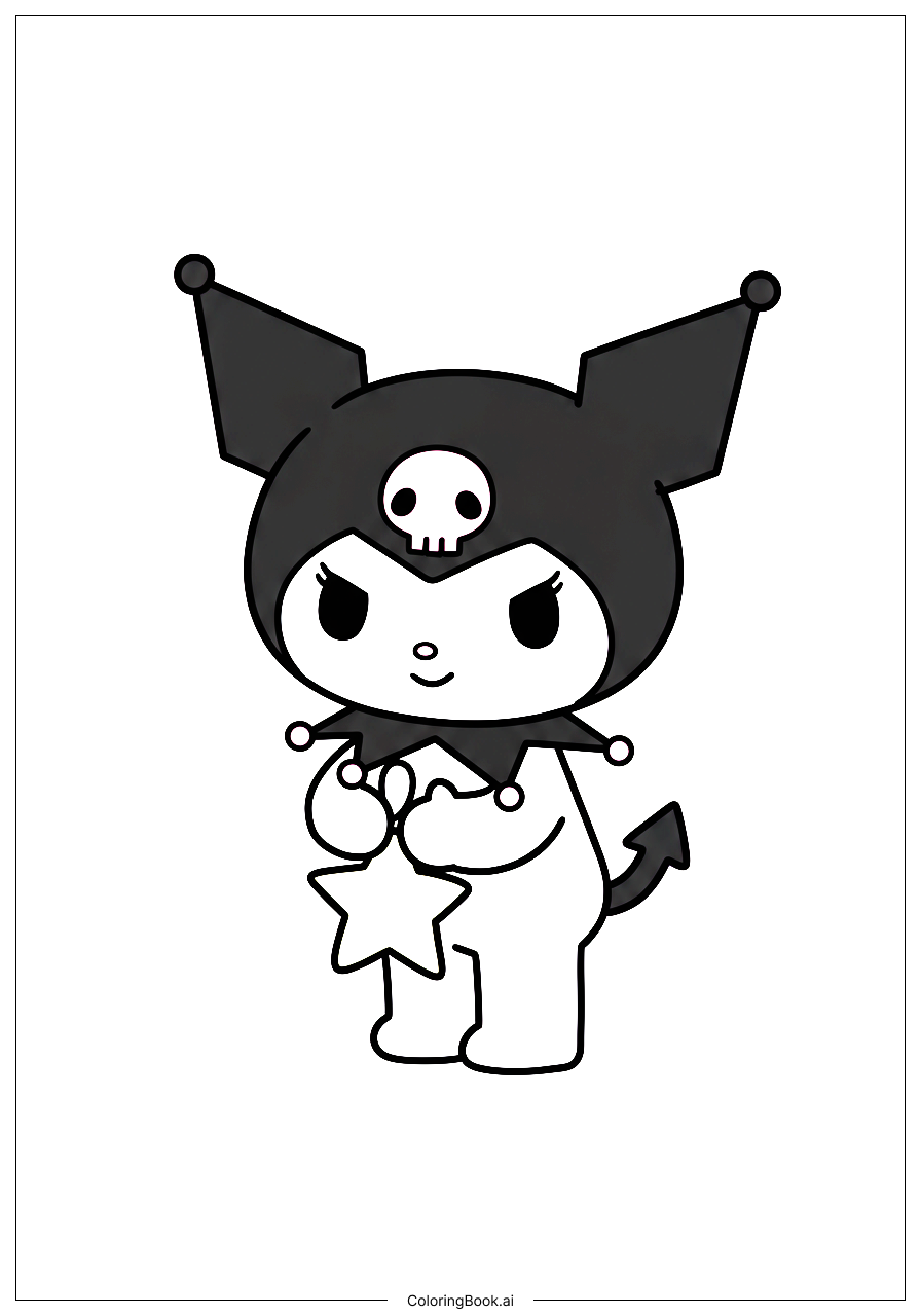  Page de coloriage Kuromi tenant un ornement en étoile 