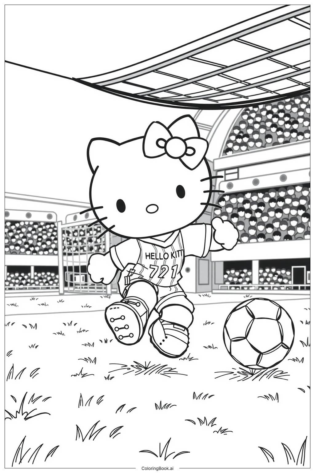  Hello Kitty in einem Fußballtrikot Ausmalseite 