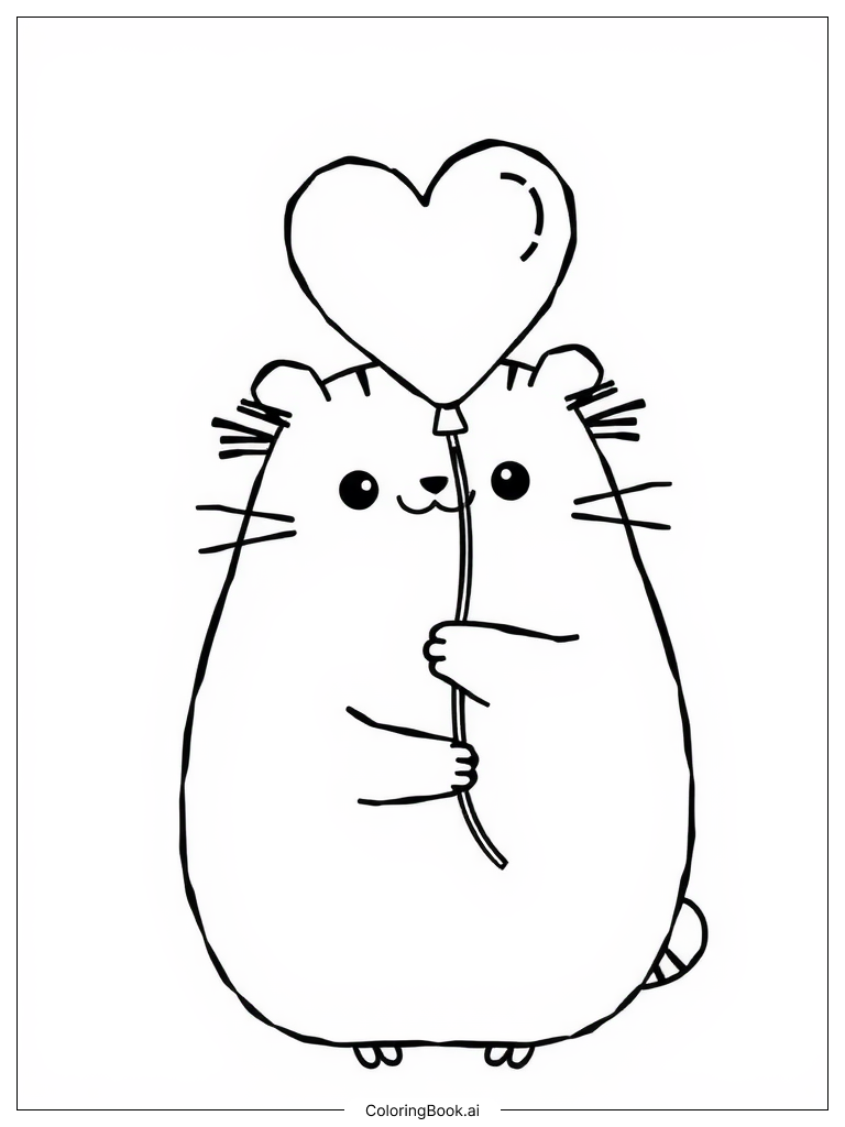  Pusheen Holding Heart Balloon Coloring Page 