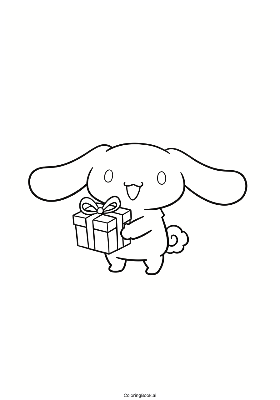  Página para colorear de Cinnamoroll llevando una caja de regalo 