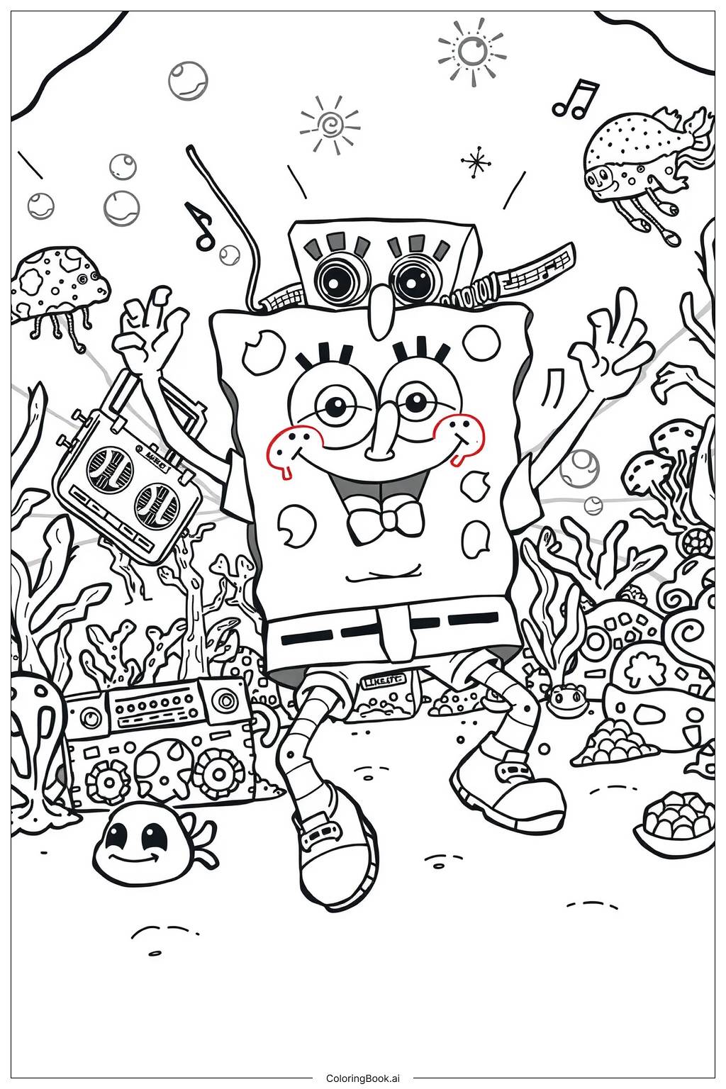  Página para colorir de Spongebob Dançando em Bikini Bottom 