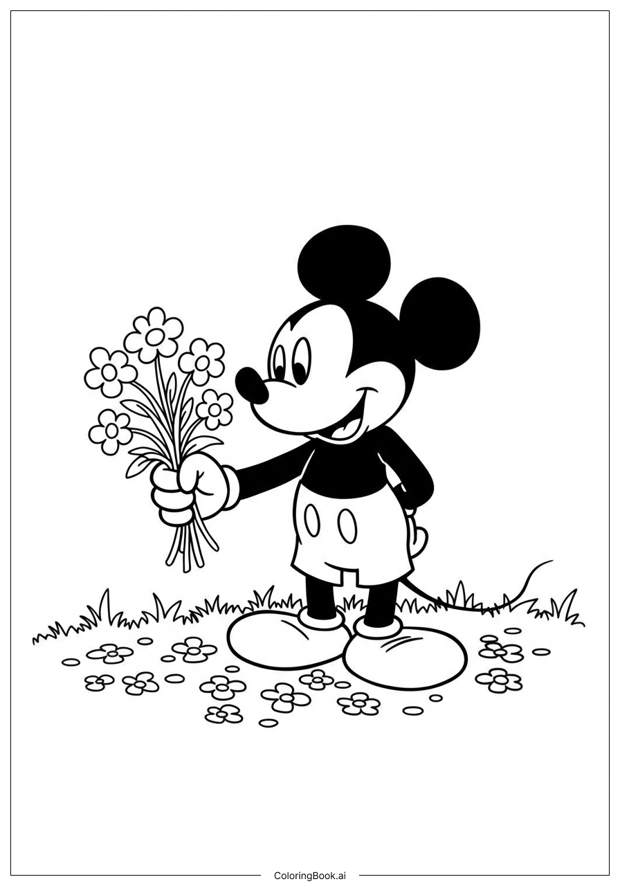  Trang tô màu Chuột Mickey Trồng Hoa 