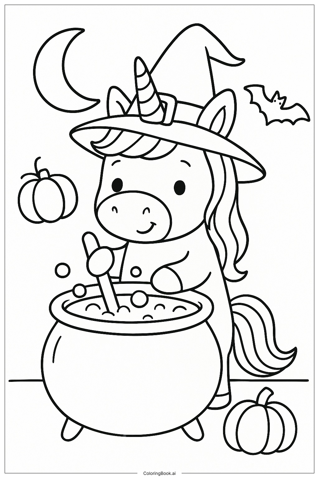 独角兽万圣节搅拌大锅填色页