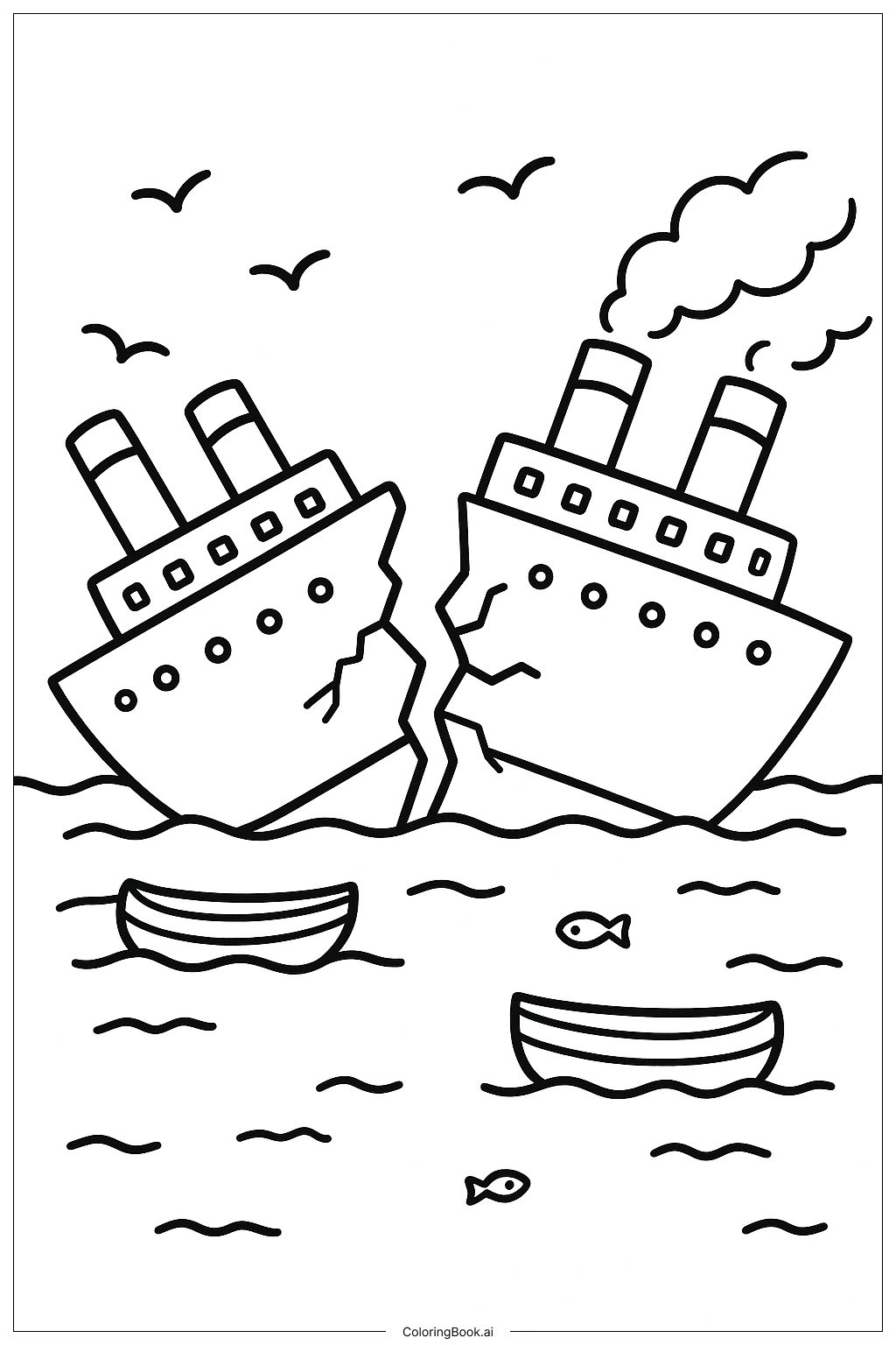 Split Titanic Ship In Ocean