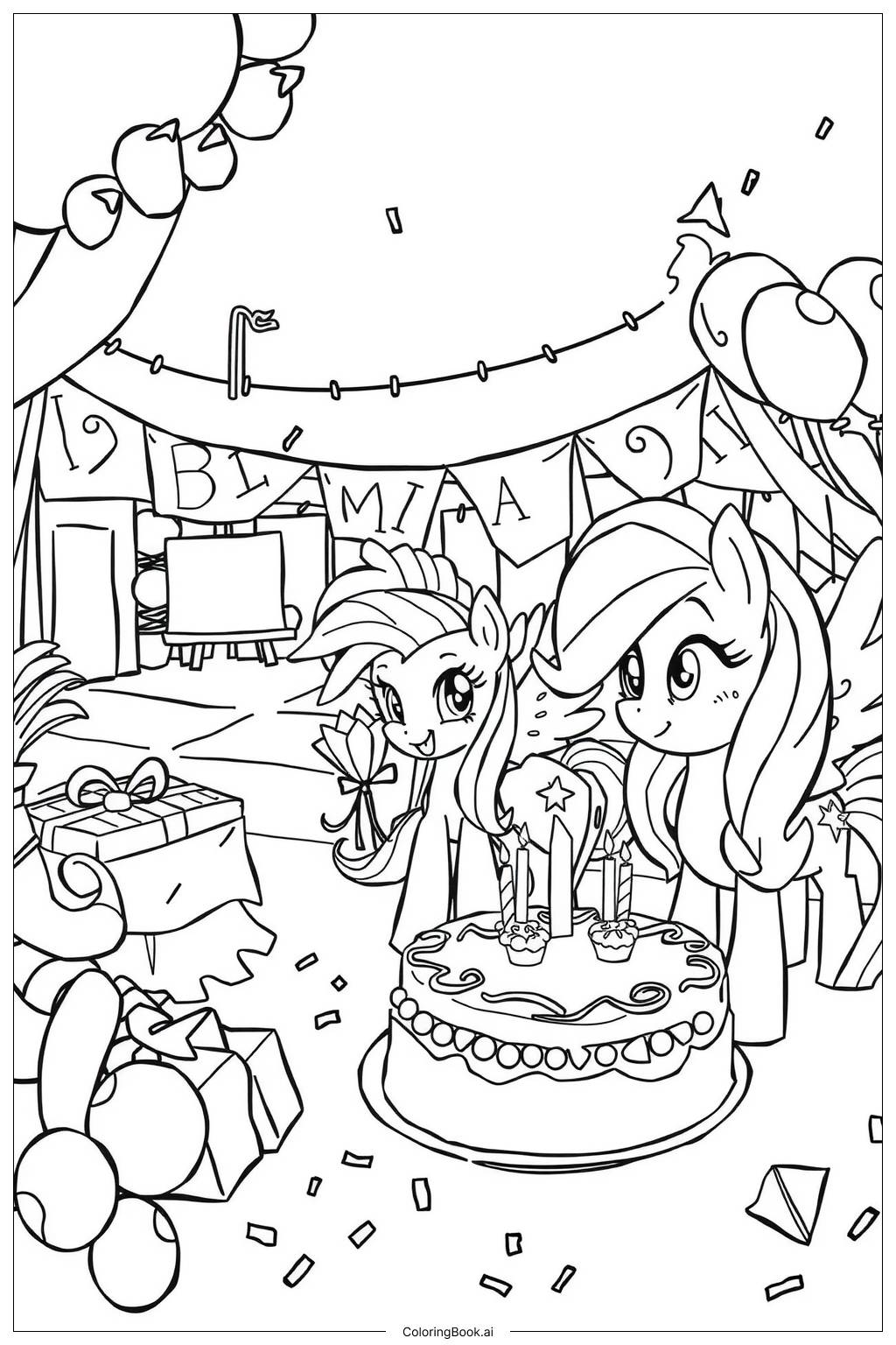  My Little Pony Birthday Party with Friends-2 Coloring Page 