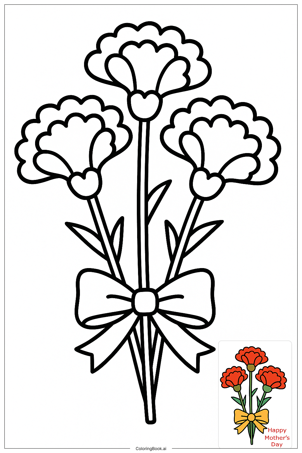  母亲节康乃馨花束填色页 
