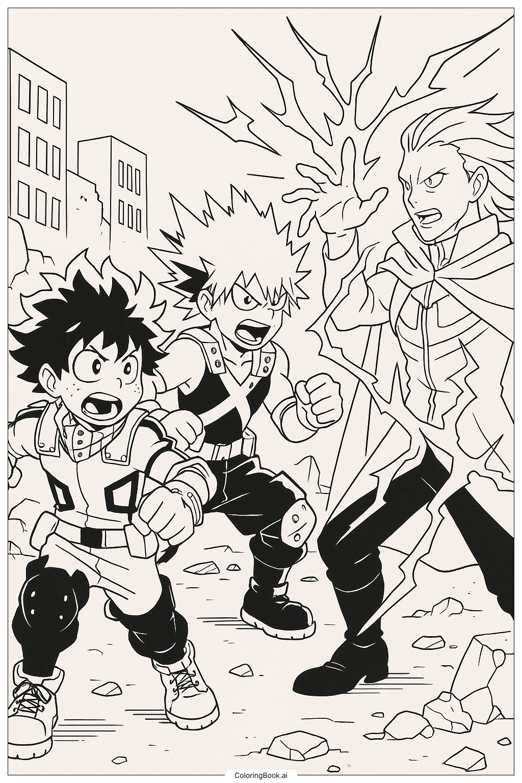  Trang tô màu My Hero Academia Deku Và Bakugo Đánh Nhau Với Nine 