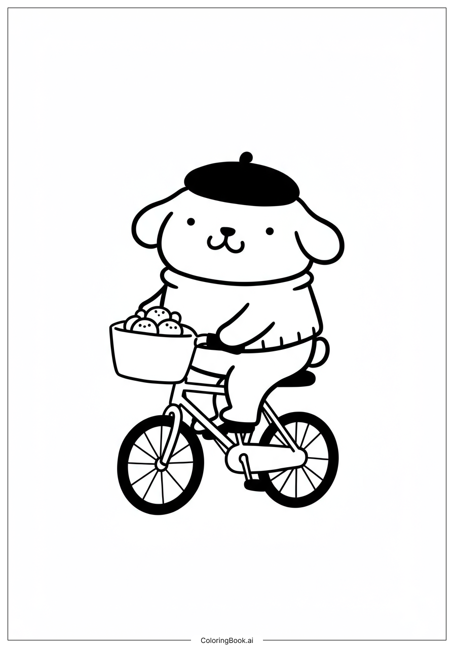 Pompompurin On Bicycle Coloring Page