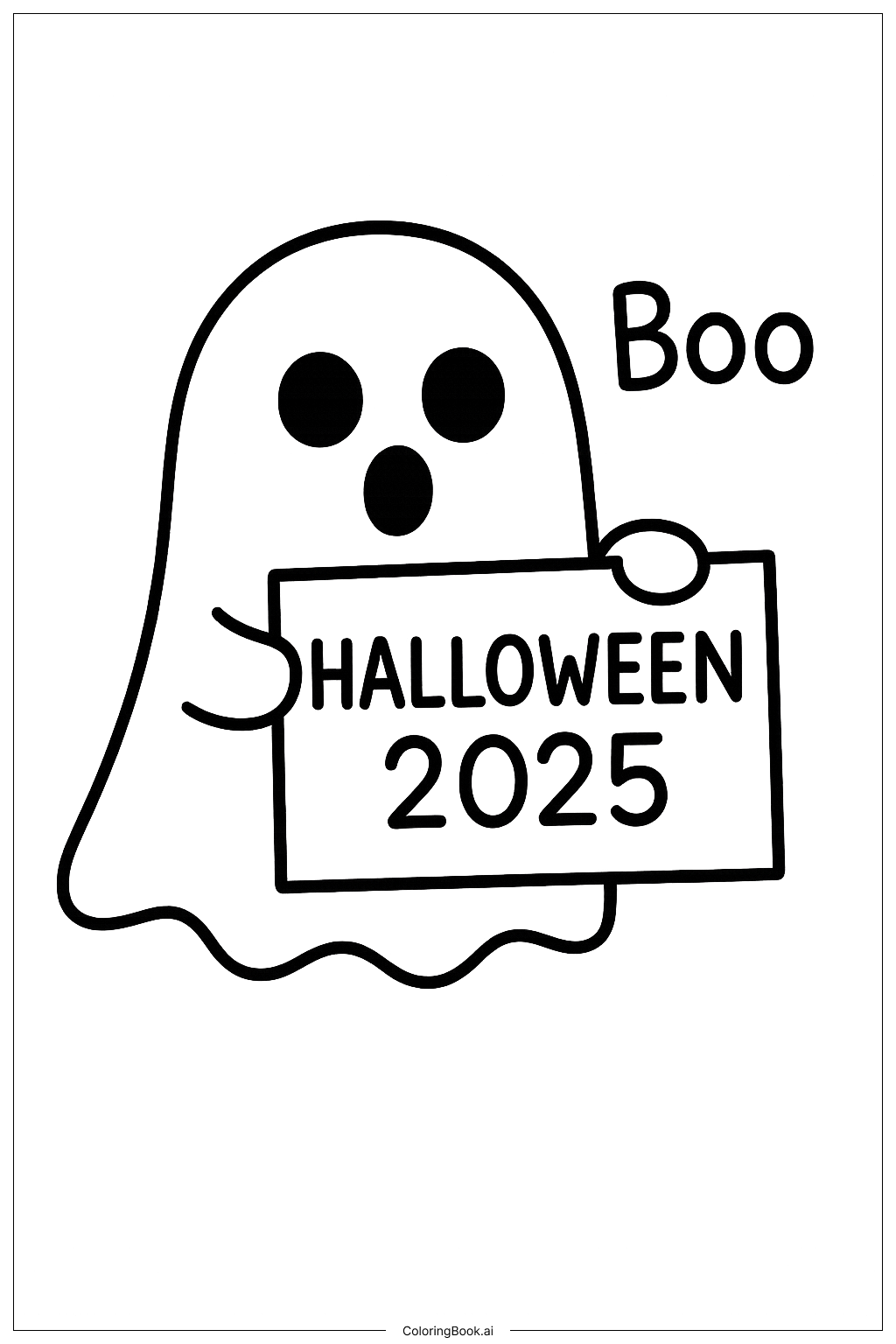  Ein Halloween-Geist 2025, der 'Buh' sagt Ausmalseite 