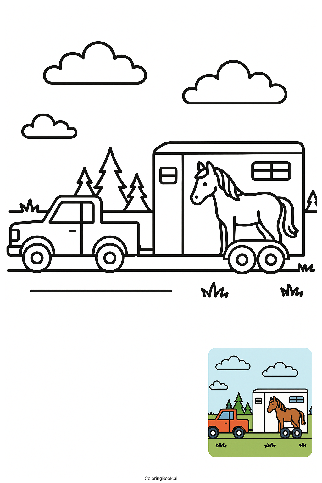  Horse Trailer Attached To Pickup Truck Coloring Page 