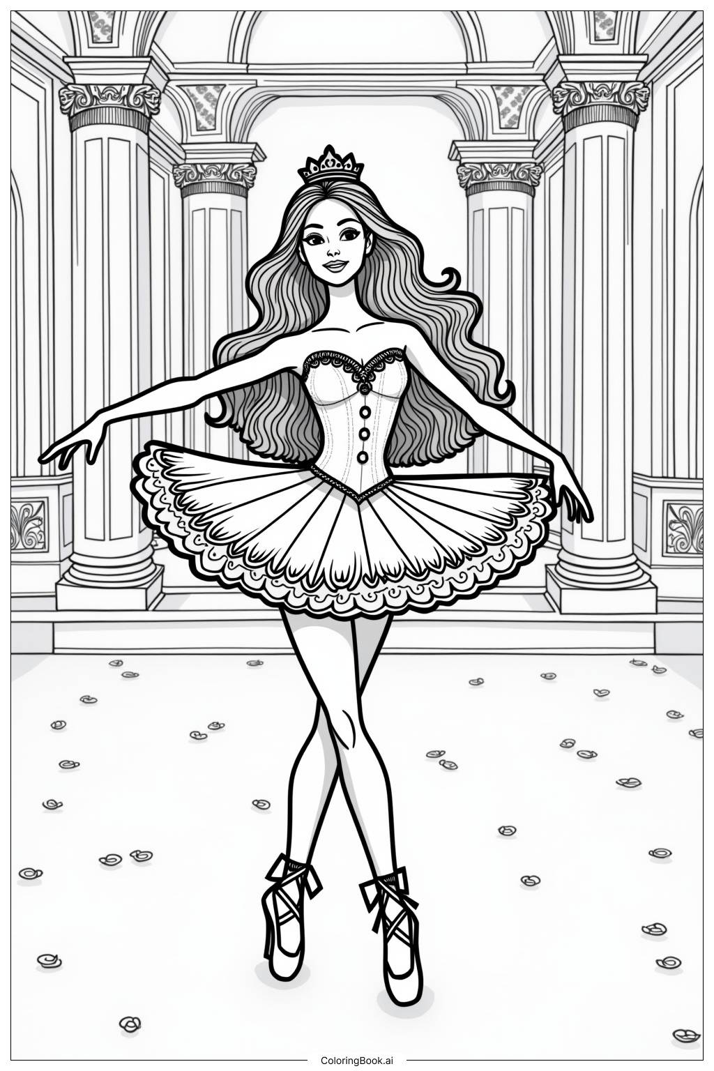  Page de coloriage Barbie Ballerine dans un Tutu Rose 