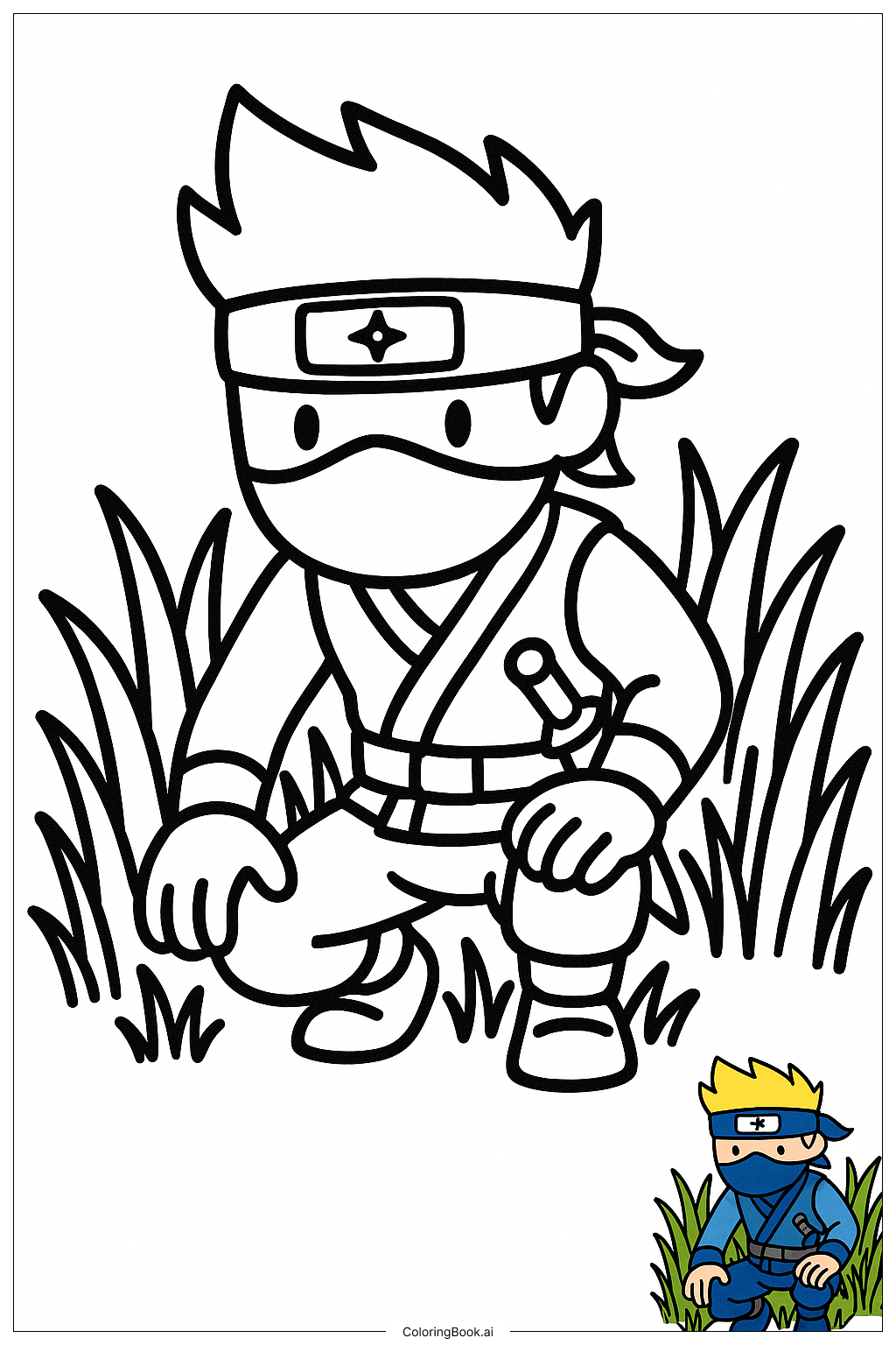  Fortnite Ninja, der im Gras versteckt ist Ausmalseite 