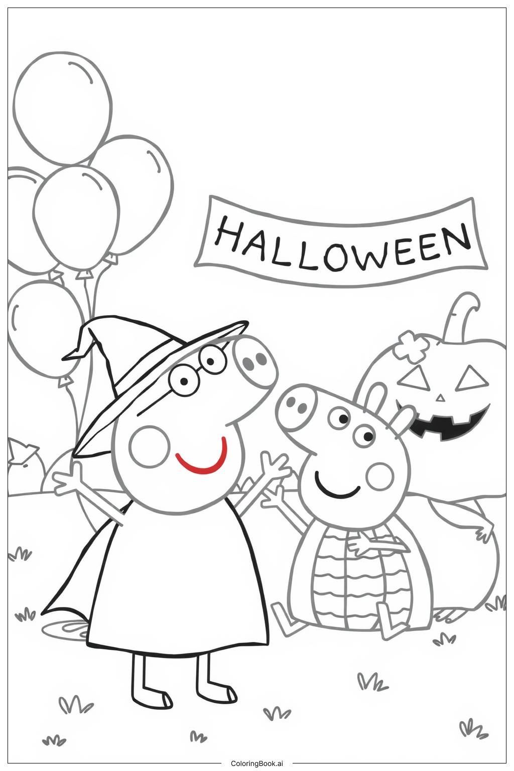  Página para colorear de página para colorear del disfraz de Halloween de Peppa 