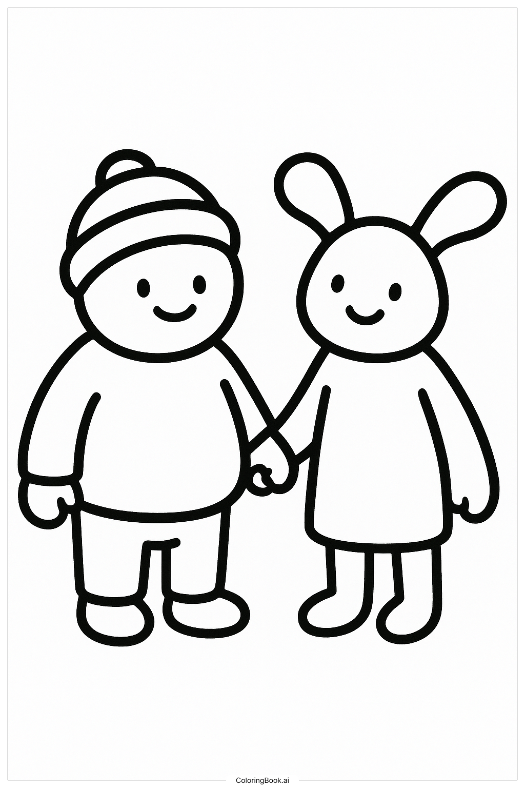 Cozy Friends Holding Hands Coloring Page