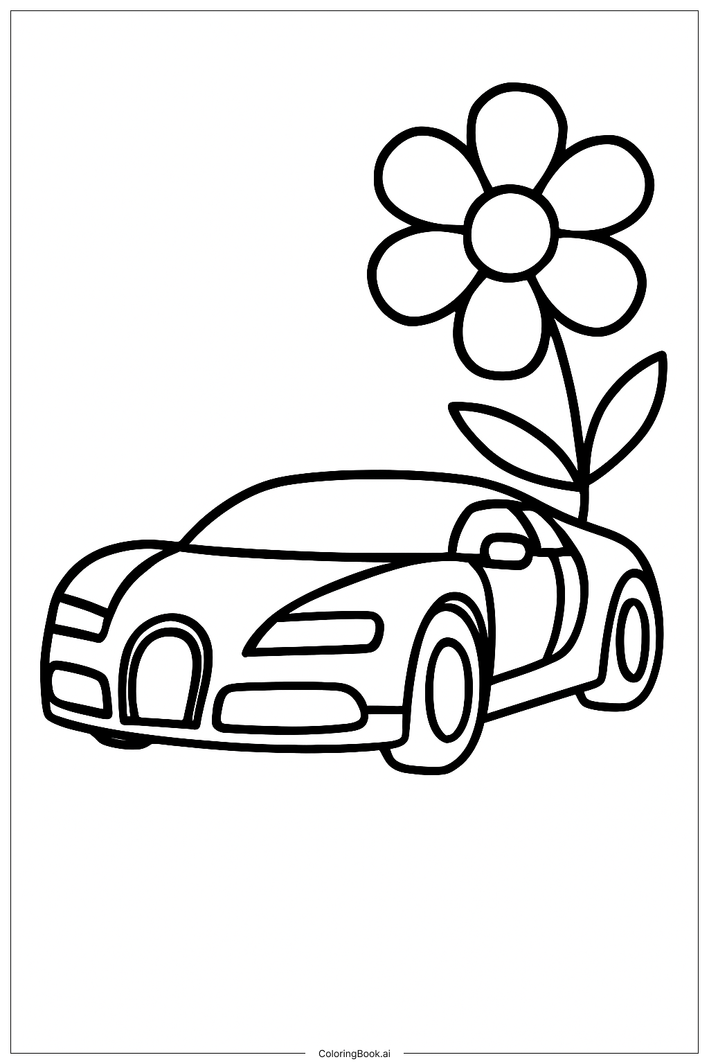  A Bugatti And A Big Flower Coloring Page 