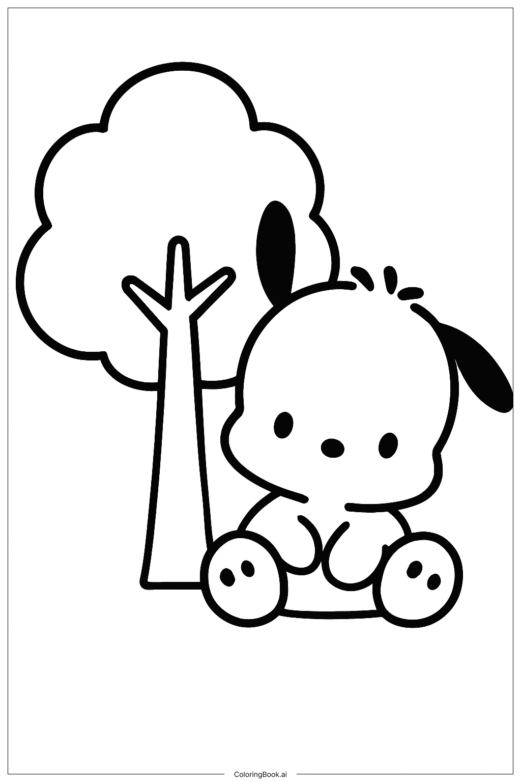  ポチャッコと一本の木の塗り絵ページ 