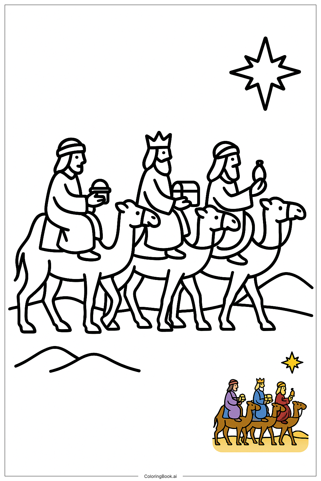  Página para colorear de Biblias Sabios Hombres Camellos 