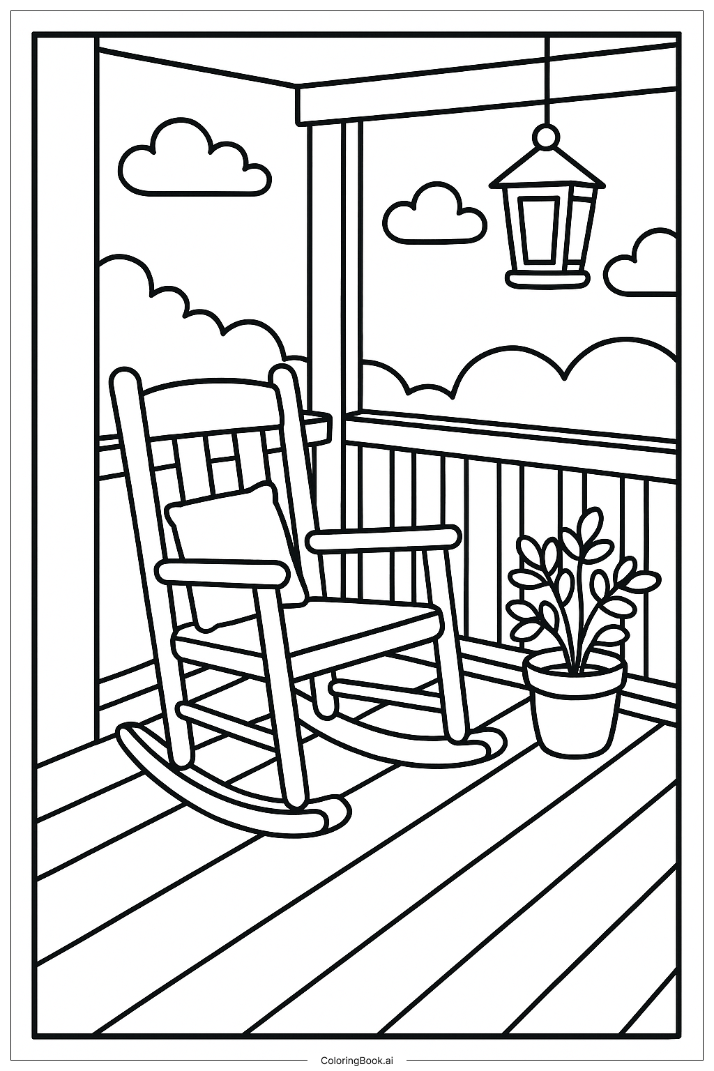  A Cozy Porch With A Rocking Chair Coloring Page 