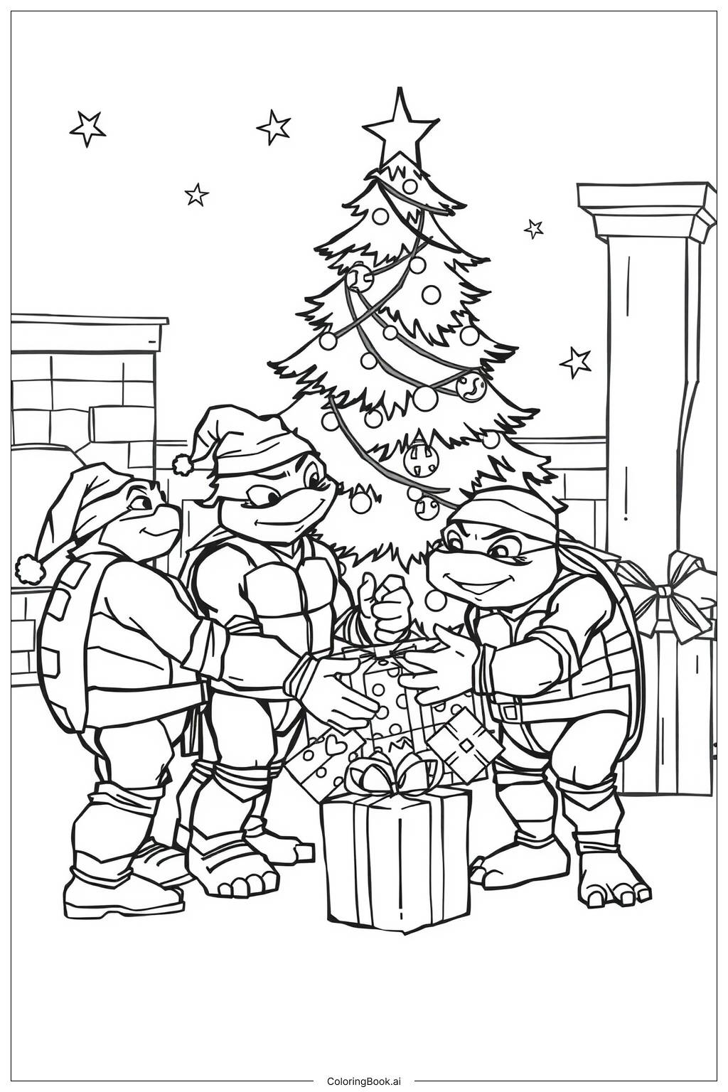  Page de coloriage fête de Noël des tortues ninja 