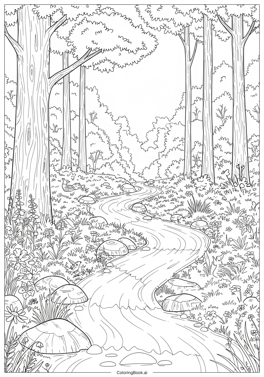 Mindfulness Nature Scene With A Gentle Streann Ausmalseite