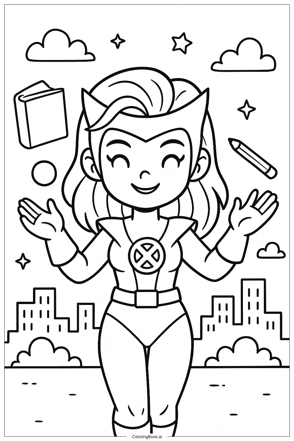 Trang tô màu X-Men Jean Grey levit đồ vật