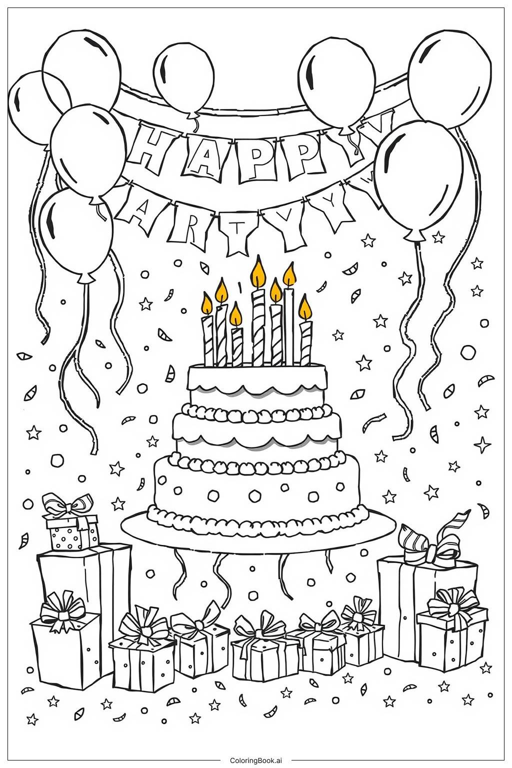  Cake With Party Decorations-2 Coloring Page 