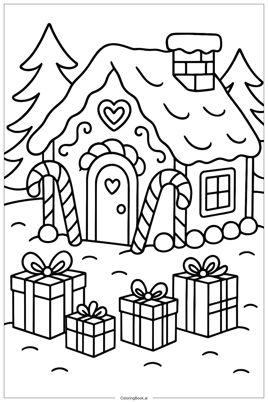  Christmas Gingerbread House With Presents Coloring Page 