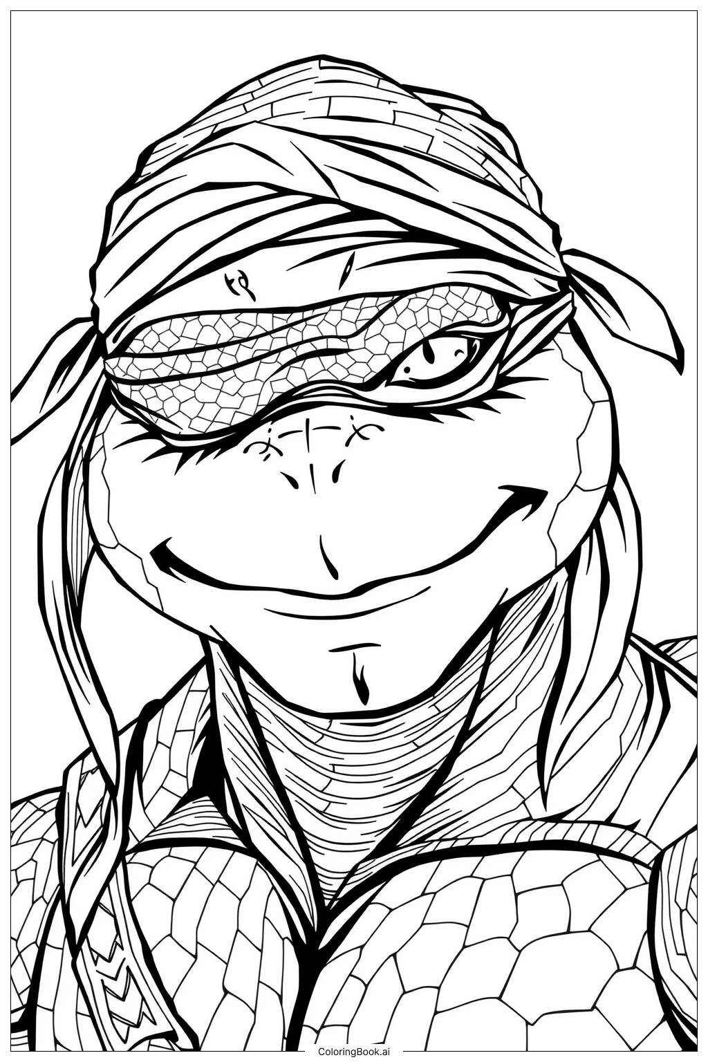  Page de coloriage visage de tortue ninja avec expression 