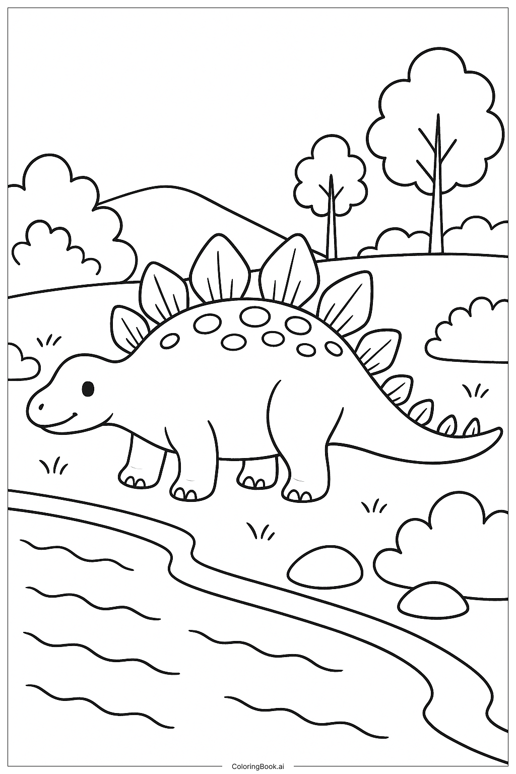 Stegosaurus an einem Fluss Ausmalseite
