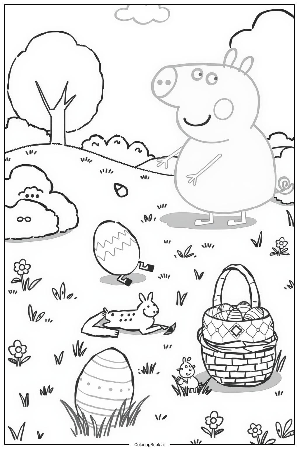  Página para colorear de peppa búsqueda de huevos de Pascua página para colorear-2 