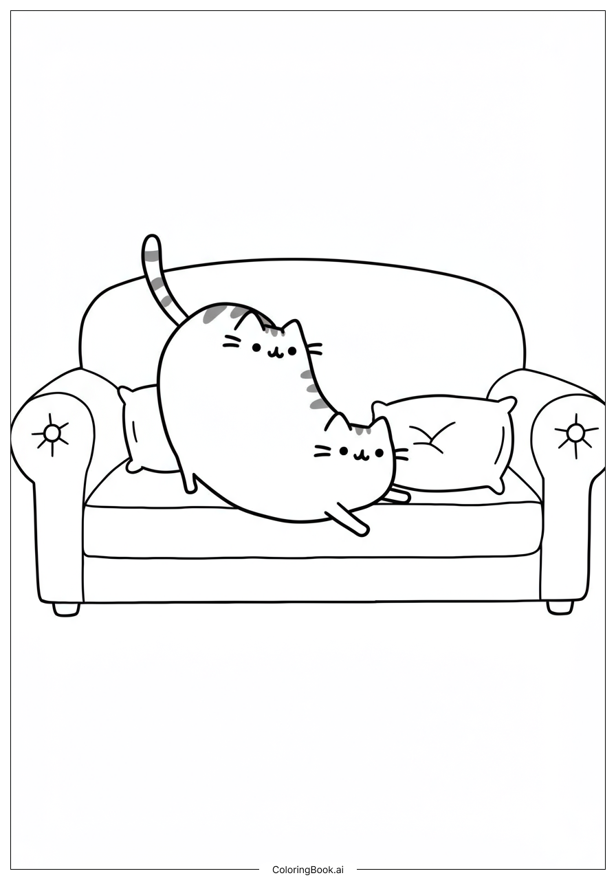  Pusheen Stretching On Couch Coloring Page 