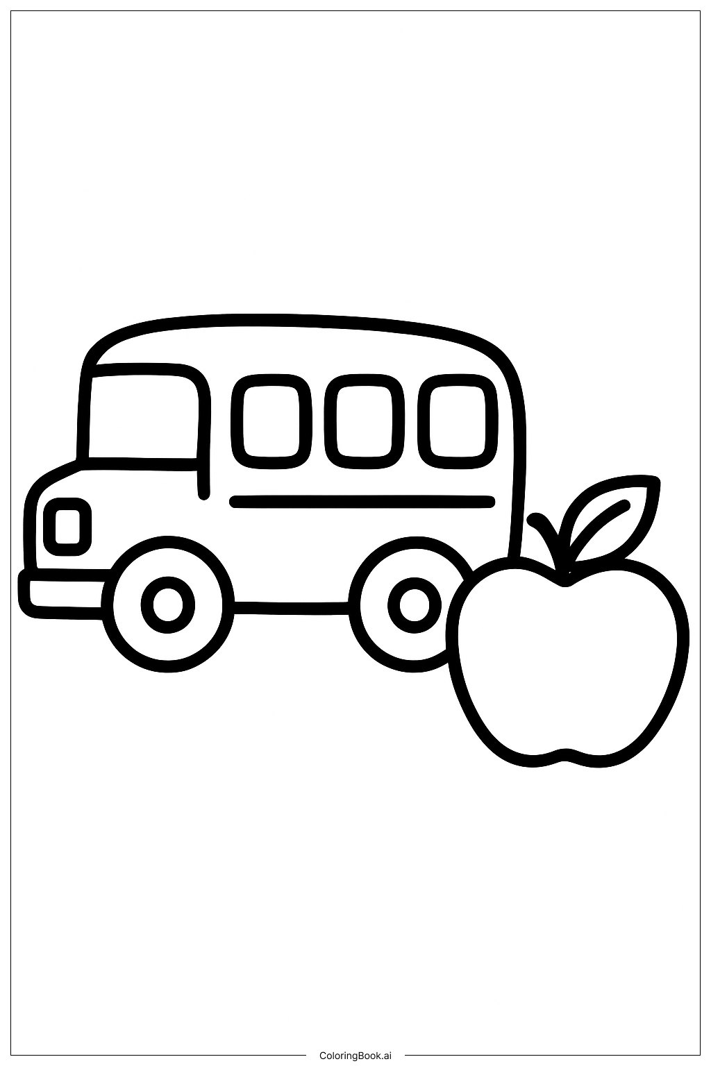  Schulbus und ein Apfel Ausmalseite 